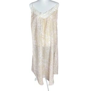 NWT Papillon Pure Cotton &!Silk Floral Nightgown Slip Dress Beige XL Lace Trim